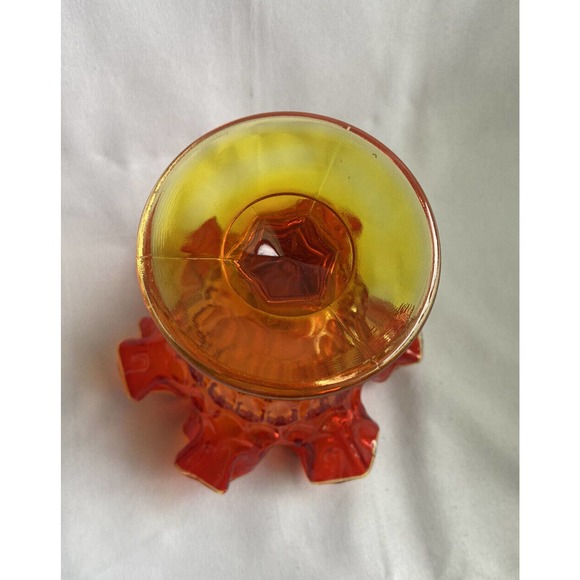 Fenton Amberina Glass Pedestal Compote Thumbprint Design Ruffled Edge Vintage - Picture 4 of 4